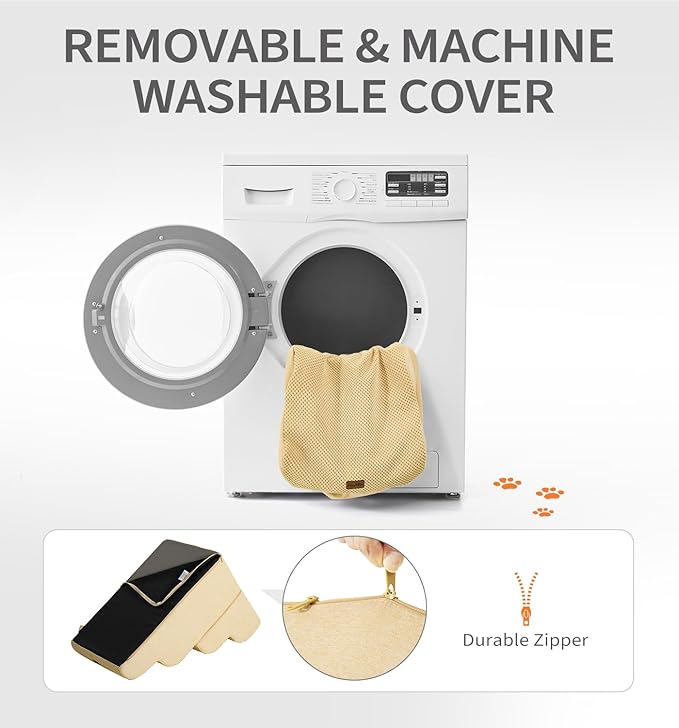 Made4Pets Dog Stairs Ramp for Bed 19.7" H, 4-Step Dog Steps for High Bed Couch Sofa Climbing, 35D Foam Pet Steps for Small Dogs and Cats, Non-Slip Bottom Pet Stairs, Tan