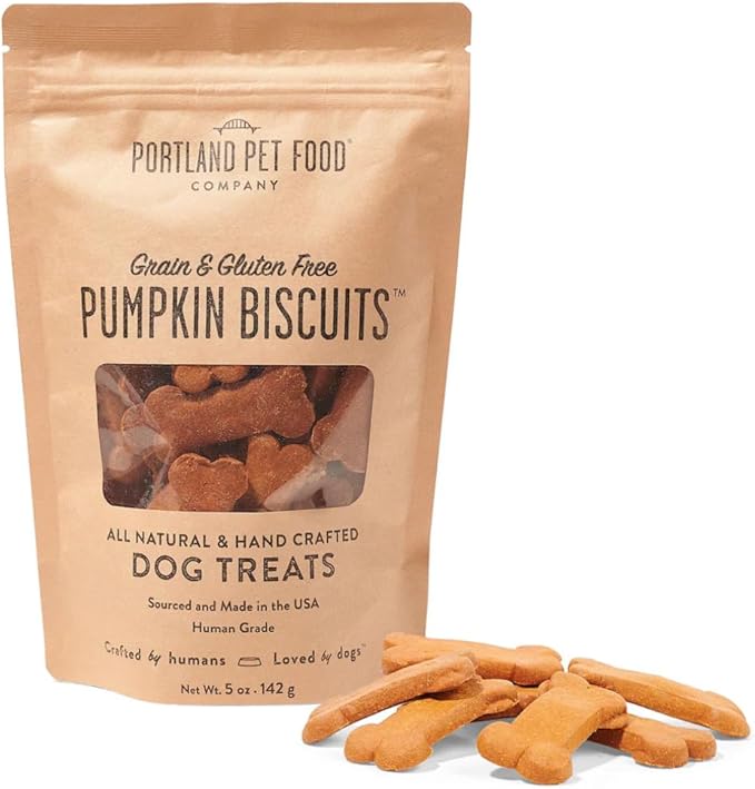 Portland Pet Food Company Pumpkin Dog Treats Healthy Biscuits for Small Medium & Large Dogs - Grain-Free, Human-Grade, All Natural Cookies, Snacks & Puppy Training Treats - Made in The USA - 5 oz