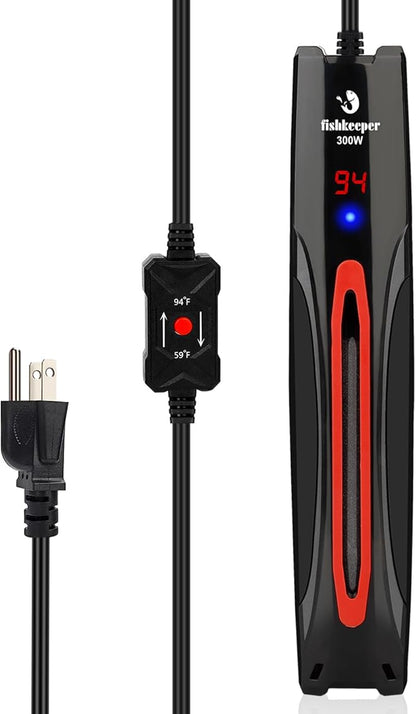 fishkeeper 300W/500W/800W Adjustable Submersible Aquarium Heater - PID Electronic Smart Thermostat Fish Tank Heater with Out-of-Water/Run-Dry/Overheat/Low-Temp Protection for 40-220 Gal Fish Tanks