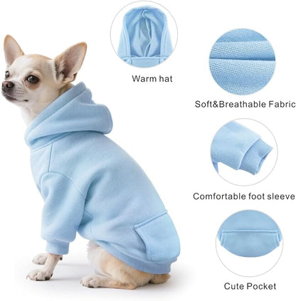Idepet Pet Dog Hoodies Dog Clothes for Small Dogs Vest Chihuahua Clothes Warm Coat Jacket Autumn Puppy Outfits Cats Dogs Clothing(S,Light Blue)