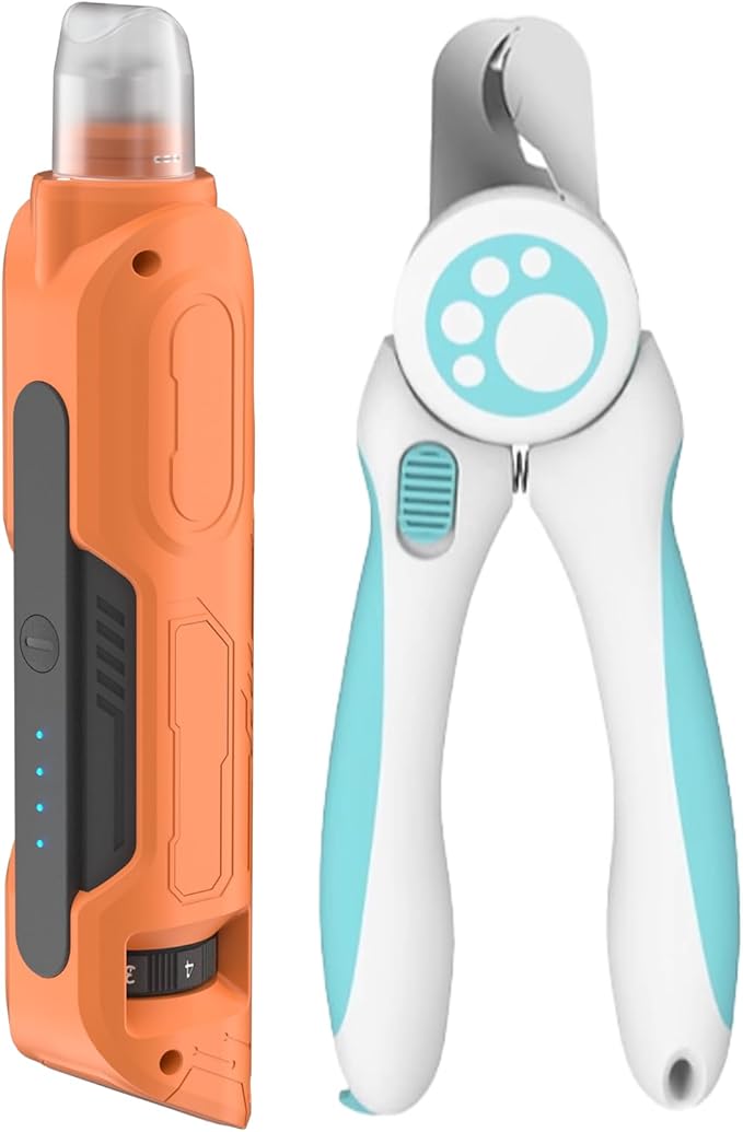 PAPIFEED 6-Speed Dog Nail Grinder Quiet with Dog Nail Trimmers, 2 LED Lights & Dust-Proof Cover, Nail Grinder for Large/Medium/Small Dogs & Cats, Rechargeable Type-C Charging - Orange Kit