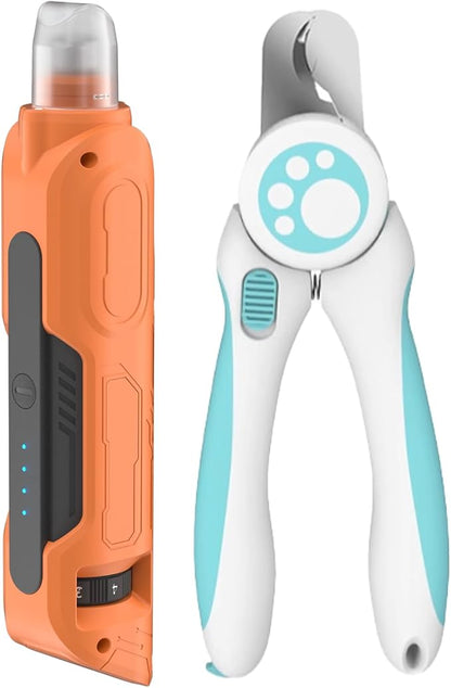 PAPIFEED 6-Speed Dog Nail Grinder Quiet with Dog Nail Trimmers, 2 LED Lights & Dust-Proof Cover, Nail Grinder for Large/Medium/Small Dogs & Cats, Rechargeable Type-C Charging - Orange Kit