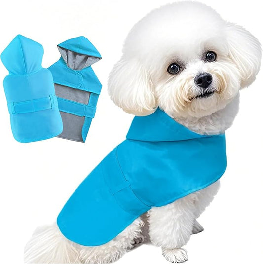 Dog Raincoat Small Dog Rain Jacket Poncho Waterproof Snowproof Pet Rain Suit Lined Warm Lining Hooded Leash Hole Adjustable Puppy Small Medium Dogs,Blue,S