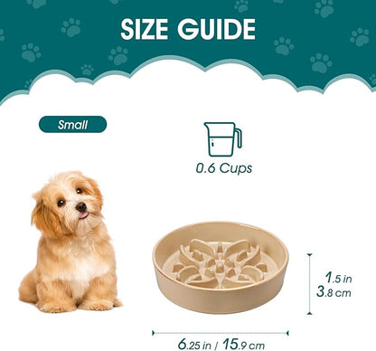 vancasso Ceramic Slow Feeder Dog Bowls, Puzzle Dog Food Bowls with Floral Maze, Anti -Slip Pet Food Dish for Small Breed, 0.6 Cups, Brown