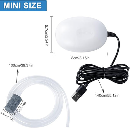 Gamdee Mini USB Aquarium Air Pump Kit, Portable Fish Tank Air Pump Small Aquarium Bubbler with Air Stone & Single Outlet Silicone Tube for Aquarium Fish Tank and Outdoor Fishing Use