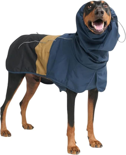 Spark Paws Dog Raincoat, Waterproof Windproof Rain Jacket, for Small Medium Large Extra Large Dogs, Reflective Breathable Full-Body Coverage Dry Suit - Blue Gold Black - 3XL