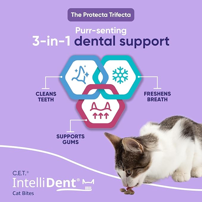 Virbac C.E.T. IntelliDent Cat Bites Dental Care Cat Treats for Healthy Teeth and Gums Fresh Breath Chicken Flavor 90 per Bag