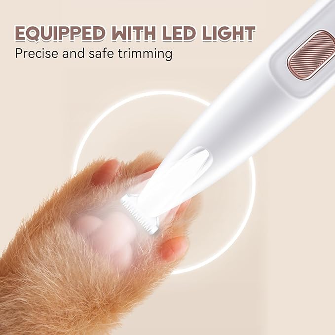 Dog Paw Trimmer - Professional Pet Paw Trimmer with LED Light - Electric Pet Clippers for Dogs & Cats - Grooming Shaver for Feet Face Eyes Ears Rump Hair - Rechargeable, Low Noise, Cordless