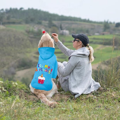 GreenJoy Dog Sweater Dog Hoodie Cold Weather Coat Hooded Sweatshirt for Puppies,Cats, Small Medium Large Dogs (Blue(It's My Birthday), X-Small)