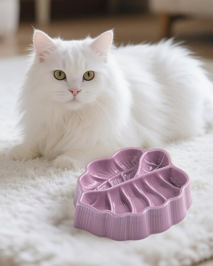 Slow Feeder Dog Bowl, 0.44 Cups Ceramic Dog Food Dish for Fast Eaters Small Breed, Puzzle Bowl for Small Dogs and Cats(Dark Purple)