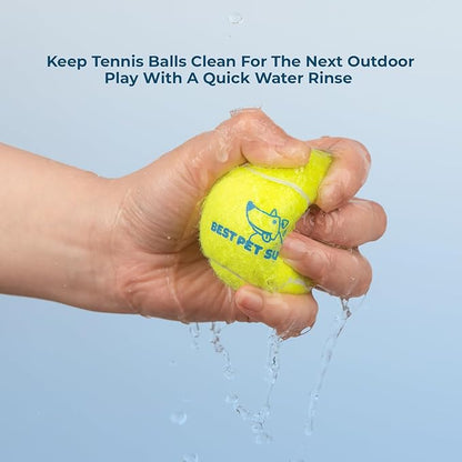 Best Pet Supplies Interactive Squeaky Dog Chew Toy, Ideal Dog Toys for Chewers, Small, Medium & Large Dogs, and Fetch Lovers - Tennis (Yellow), Medium (Pack of 4)