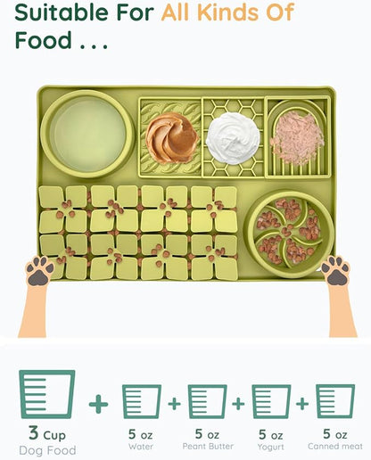 Slow Feeder Bowl, Silicone Lick Mat with Suction Cups for Dog Cat, Snuffle Mat for Pet Smell Training, Puzzle Toys for Bored Puppy, Interactive Sniff Mat for Slow Eating and Keep Busy, Green