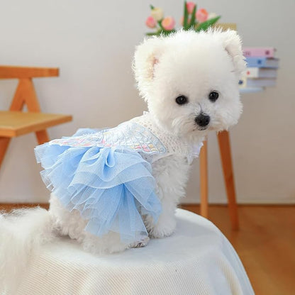 Fashion Sweet Puppy Dog Blingbling Princess Skirt Pet Dog Lace Cake Camisole Tutu Dress B-Light Blue S