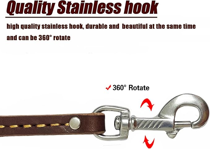 LWBMG Leather Dog Leash 6 ft, Dog Leashes for Large Dogs Heavy Duty Dog Leash Soft Handmade Leather Training Leash for Small Medium Large Dogs Walking, Training, Hiking, and Running Brown