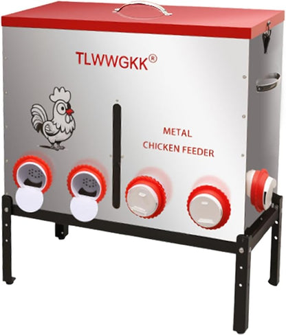85 lbs Large Automatic Chicken Feeder - 10-Port No-Waste Dispenser with Visual Window & Height-Adjustable Legs - Rodent/Goat Proof, All-Weather Heavy-Duty Galvanized Metal Design for Outdoor Poultry