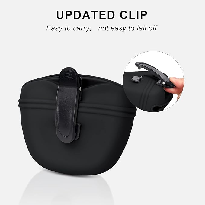 Left&Right Dog Clicker Training Kit,Silicone Dog Training Treat Pouch and Dog Clickers,Dog Treat Bag with Clicker Training for Dogs,Pet Treat Bag with Magnetic Buckle Closing and Waist Clip,Black