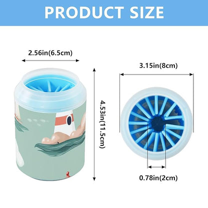 Dog Paw Cleaner Cups for Dogs Pets Foot Washer Paw Scrubber for Medium Small Dogs Cats Cleaning Cup Lighthouses Clouds and Seagulls Green