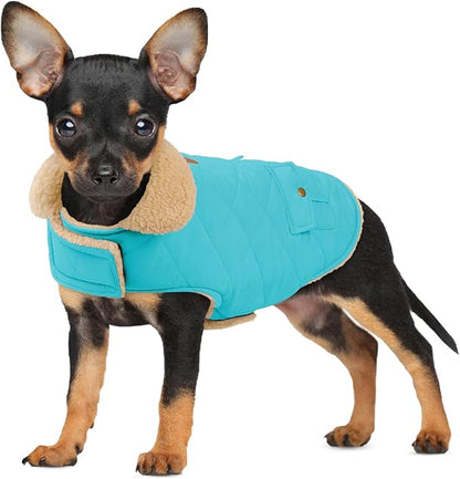 Winter Coat for Small Dogs, Puppy Plaid Jacket, Dog Jacket for Cold Weather, Windproof Warm Garments, Pets Thickened Outfits Indoor Outdoor, Blue S