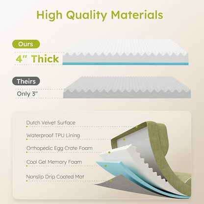 XXL Dog Bed for Extra Large Dogs, Giant Orthopedic Dog Bed with Cooling Gel Memory Foam, Waterproof Pet Bed with Removable Washable Cover, 53" Pet Sofa bed Dutch Velvet with Bone Toy, Dark Green