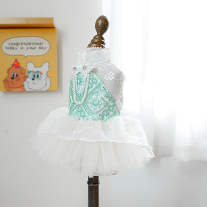 Fashion Sweet Puppy Dog Blingbling Princess Skirt Pet Dog Lace Cake Camisole Tutu Dress C-Green XS