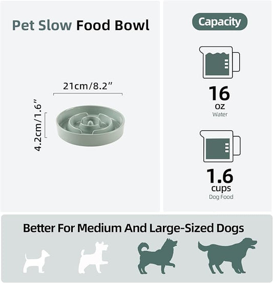 Ceramic 1.6 Cup Slow Feeder Dog Bowl for Medium and Large Breed, 8.2inch Puzzle Dog Food Dish, Anti-Gulping, Stop Bloat, Preventing Choking (Single Bowl-Light Green)
