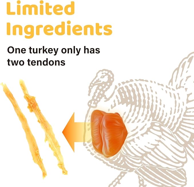 iPaw Turkey Tendons for Dogs, 100% Turkey and US Sourced Raw Material, Hypoallergenic, All Natural Human Grade Puppy Chew, Rawhide Alternative Dog Treats, 4 Units/Pack Ring (Small)