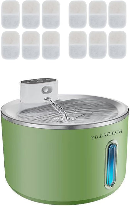 Wireless Cat Water Fountain Stainless Steel, 135oz/4L Cat Fountain, Battery Operated, Cordless Pet Water Fountain for Cats & Dogs with Motion Sensor, Ultra Quiet Pump, 12 Filters (Green, 4L)