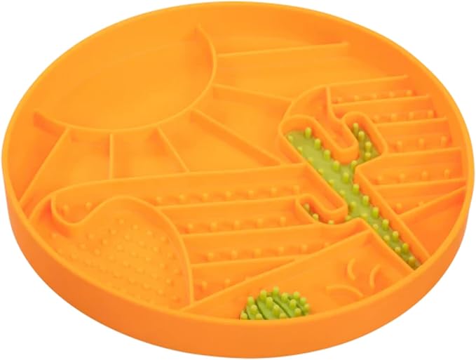 Messy Mutts and Cats Interactive Slow Feeder | Desert Orange - 2 Cup Capacity | 8” Round Silicone Puzzle Slow Feeder for Dogs/Cats | Enrichment Food Dish for Slow Eating, Bloating