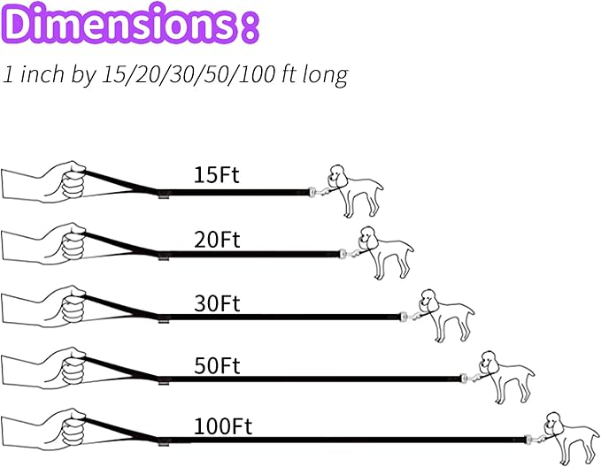 HIKISS Long Dog Leash Obedience Recall Training Agility Lead with Thickening Material for Large Dog - 15ft 20ft 30ft 50ft 100ft Training Leash(Purple 50ft)