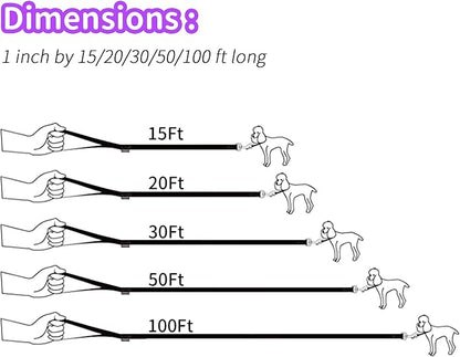 HIKISS Long Dog Leash Obedience Recall Training Agility Lead with Thickening Material for Large Dog - 15ft 20ft 30ft 50ft 100ft Training Leash(Purple 50ft)