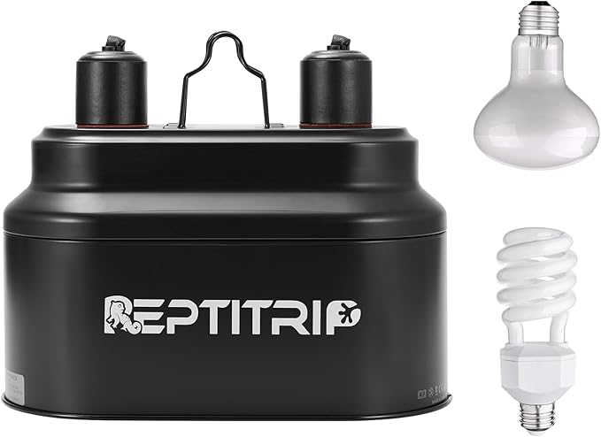 Dual Reptile Light Fixture with 100W Daytime Heat & UVB 10.0 Reptile Bulb, 2 Independent Switches, Reptile UVA UVB Heat Combo Pack