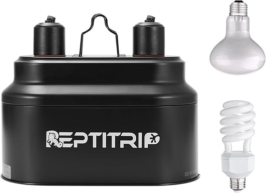 Dual Reptile Light Fixture with 100W Daytime Heat & UVB 10.0 Reptile Bulb, 2 Independent Switches, Reptile UVA UVB Heat Combo Pack