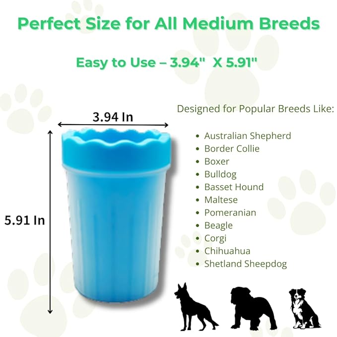 Portable Dog Paw Cleaner - Premium Quality, Eco-Friendly Silicone, Blue, Medium + Large Size for Pet Supplies and Accessories (Blue)