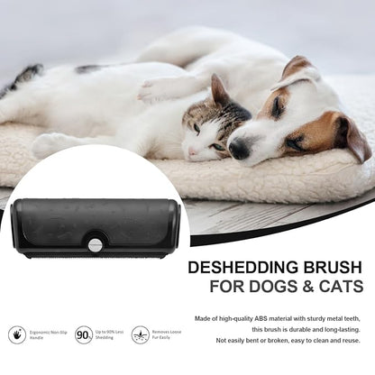 Deshedding Dog Brush for Shedding Control, Short Hair Dog Brush with Stainless Steel Shedding Blade, Grooming Brush for Dogs Cats and Horses with Ergonomic Non Slip Handle, for Short to Medium Coats