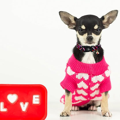 Elegant little tail Valentine's Dog Collar, Red Heart Dog Collars Female or Male Adjustable Cotton Pet Collar with Quick Release Buckle for Small Medium Large Dogs