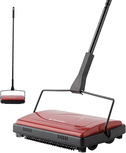 Yocada Carpet Sweeper Cleaner for Home Office Low Carpets Rugs Undercoat Carpets Pet Hair Dust Scraps Paper Small Rubbish Cleaning with a Brush Dark Red