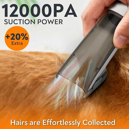 Pet Grooming Vacuum for Dogs & Cats, 12kPa Strong Suction, ≤50dB Quiet, 2L Dust Cup, 5-in-1 Grooming Kit with Ceramic Clippers, 6 Guide Combs, Vacuum for Shedding & Long-Haired Breeds