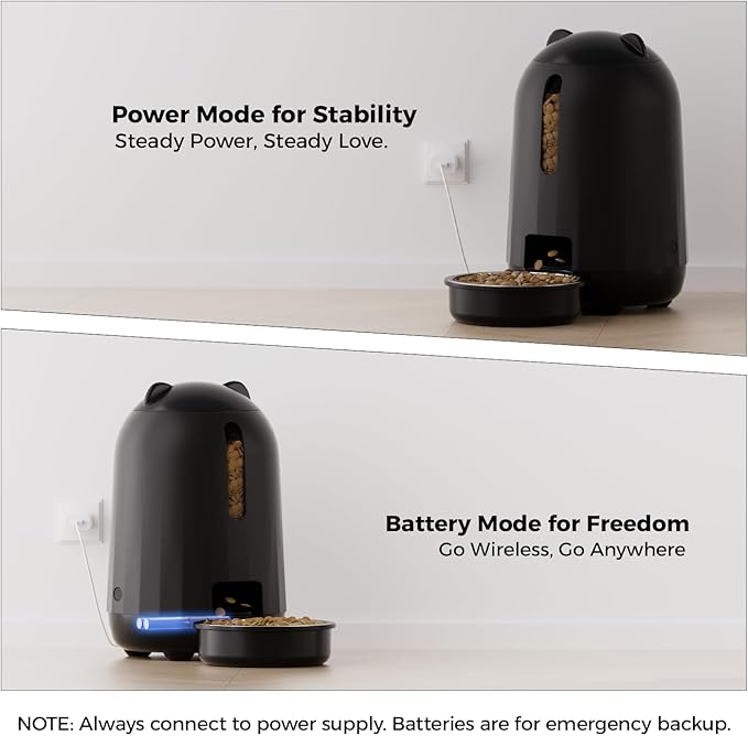 PAPIFEED Automatic Cat Feeder, No WiFi No App Timed Cat Food Dispenser, 6 Meals Programmable with LED Screen, Battery Powered Auto Cat Feeder for Cats & Small Dogs (Black)