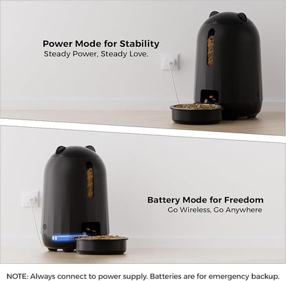 PAPIFEED Automatic Cat Feeder, No WiFi No App Timed Cat Food Dispenser, 6 Meals Programmable with LED Screen, Battery Powered Auto Cat Feeder for Cats & Small Dogs (Black)