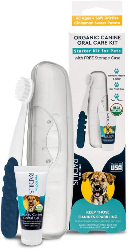 Radius USDA Organic Dental Solutions All Ages Dog Dental Kit 1 Unit, 1 Dog Toothbrush, 1 0.8oz Toothpaste, & 1 Travel Case, Firm Bristle & Non Toxic Toothpaste for Dogs
