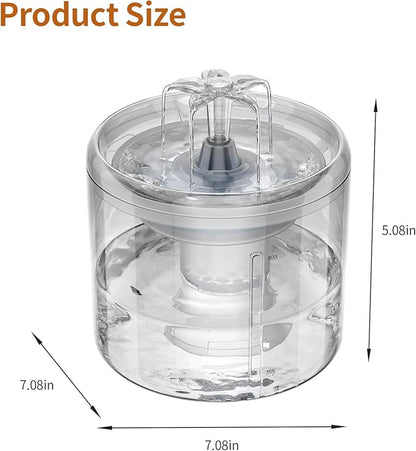 Cat Fountain, 2.6l/87oz Pet Water Fountain Clear Plastic Water Fountains for Cats Indoor with Flower Waterfall Dog Water Fountain Spout with Silent Pump