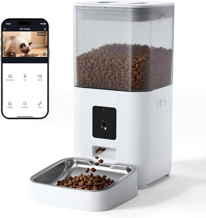 Joy Pebble Automatic Cat Feeder, 5G WiFi Automatic Dog Food Dispenser with Night Vision, 2-Way Audio for Cat & Dog, Low Food & Motion & Sound Alerts, Detachable for Easy Clean