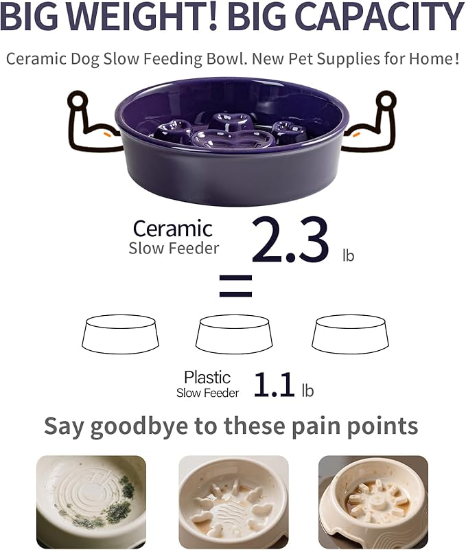 Ceramic Slow Feeder Dog Bowl, 4-Cup Anti-Slip Puzzle Feeder for Medium/Large Dogs, Indoor/Outdoor Pet Bowl for Fast Eaters - Pink（Love）
