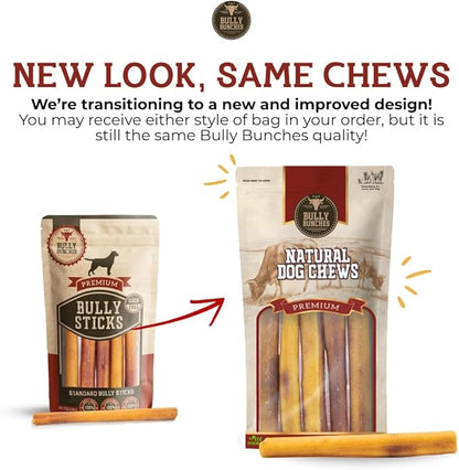 Bully Bunches Premium 6 Inch Thick Odor-Free Bully Sticks for Small & Medium Dogs - Long Lasting Chews for Oral Care- All Natural & Single Ingredient, 100% Beef Dog Treat, Rawhide Free (20 Pk)