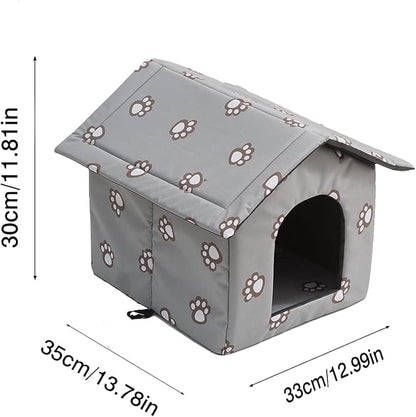 VARMTOR Outdoor Cat House, Cat Houses for Outdoor Cats, Weatherproof Warm and Insulated Cat House with Transparent Curtain Pet House, Stray Cats Shelter