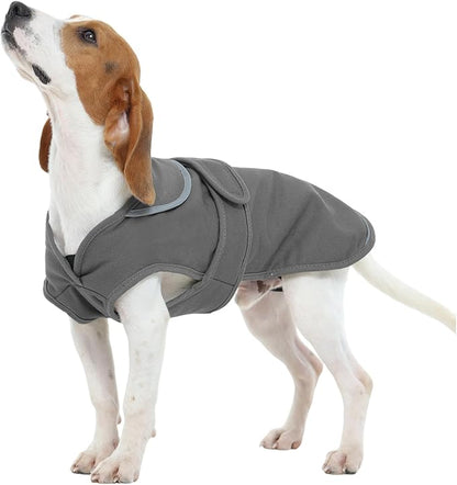 Kuoser Canvas Dog Coat, Warm Dog Jacket Reflective Fleece Pet Cold Weather Coat, Warm Doggie Clothes Waterproof Winter Vest with Zipper Leash Hole for Small Medium Large Dogs, Grey M