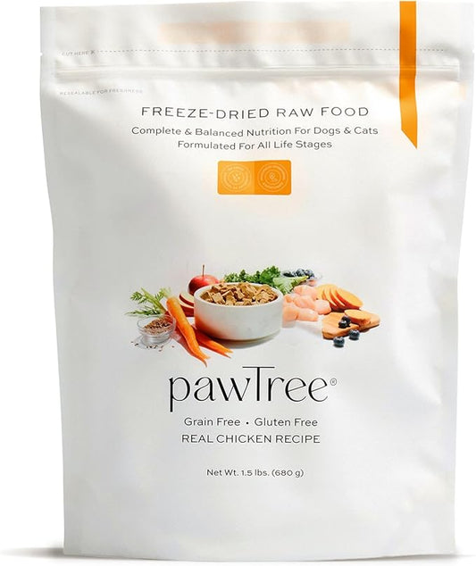 pawTree Freeze-Dried Raw Food for Dogs & Cats. Nutrient-Rich, All-Natural, Complete & Balanced Nutrition. Real Meat, Vegetables & Superfoods, Freeze-Dried for Maximum Nutrition (1.5 lbs, Chicken)