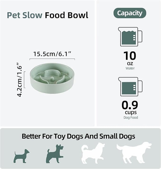 Ceramic 0.9 Cup Dog Bowl Slow Feeder for Small Dog, 6.1inch Pet Slow Feeder, Stop Bloat, Preventing Choking(Single Bowl-Light Green)