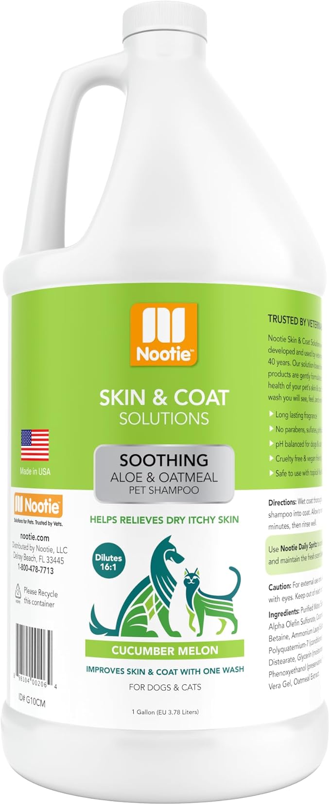 Nootie Aloe&Oatmeal Pet Shampoo for Sensitive Skin-Long lasting Cucumber Melon Shampoo-Helps Relieve Dry Itchy Skin for Dogs&Cat-Natural Ingredient-Soap Paraben&Sulfate Free-Cleans Conditions-1 Gallon