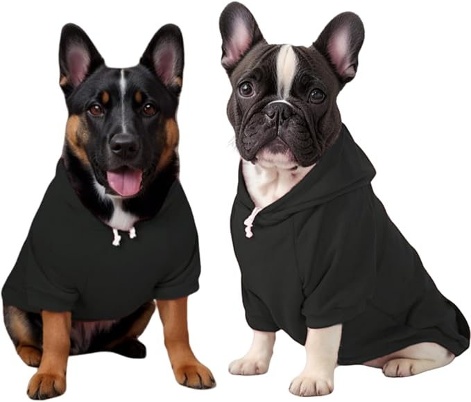 Small Dog Hoodie with Leash Hole and Pocket, Soft Winter Dog Sweater, Cozy Hoodies Sweatshirt for Small Dogs Puppy and Cat, Cold Weather Pet Clothes (Black Dog Hoodie, Medium)